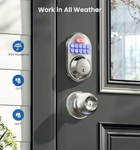 Veise Deadbolt Keypad Lock Satin Nickel | Keyless Entry, Auto Lock & Weatherproof (70-120 chars) thumbnail 6