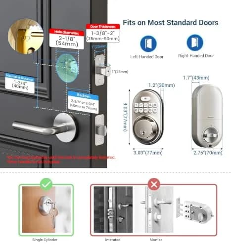 Veise Deadbolt Keypad Lock Satin Nickel | Keyless Entry, Auto Lock & Weatherproof (70-120 chars) thumbnail 7