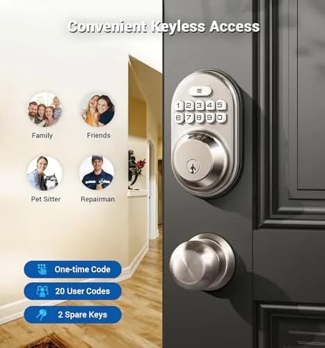 Veise Deadbolt Keypad Lock Satin Nickel | Keyless Entry, Auto Lock & Weatherproof (70-120 chars) thumbnail 2