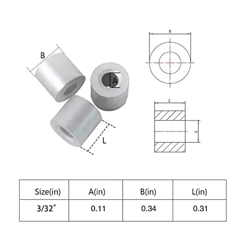 HIGOOD Wire Rope Stop Sleeve for 3/32" Wire Rope | Aluminum Alloy, PK 100 | Strong & Economical thumbnail 2