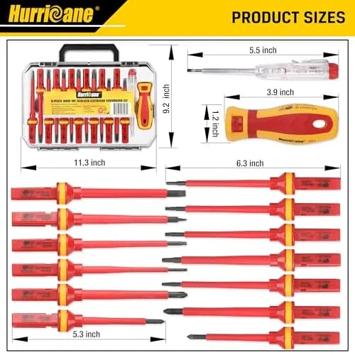 HURRICANE 1000V Insulated Screwdriver Set, 15-Piece Professional Electrician Tool Kit with Magnetic Tips thumbnail 5