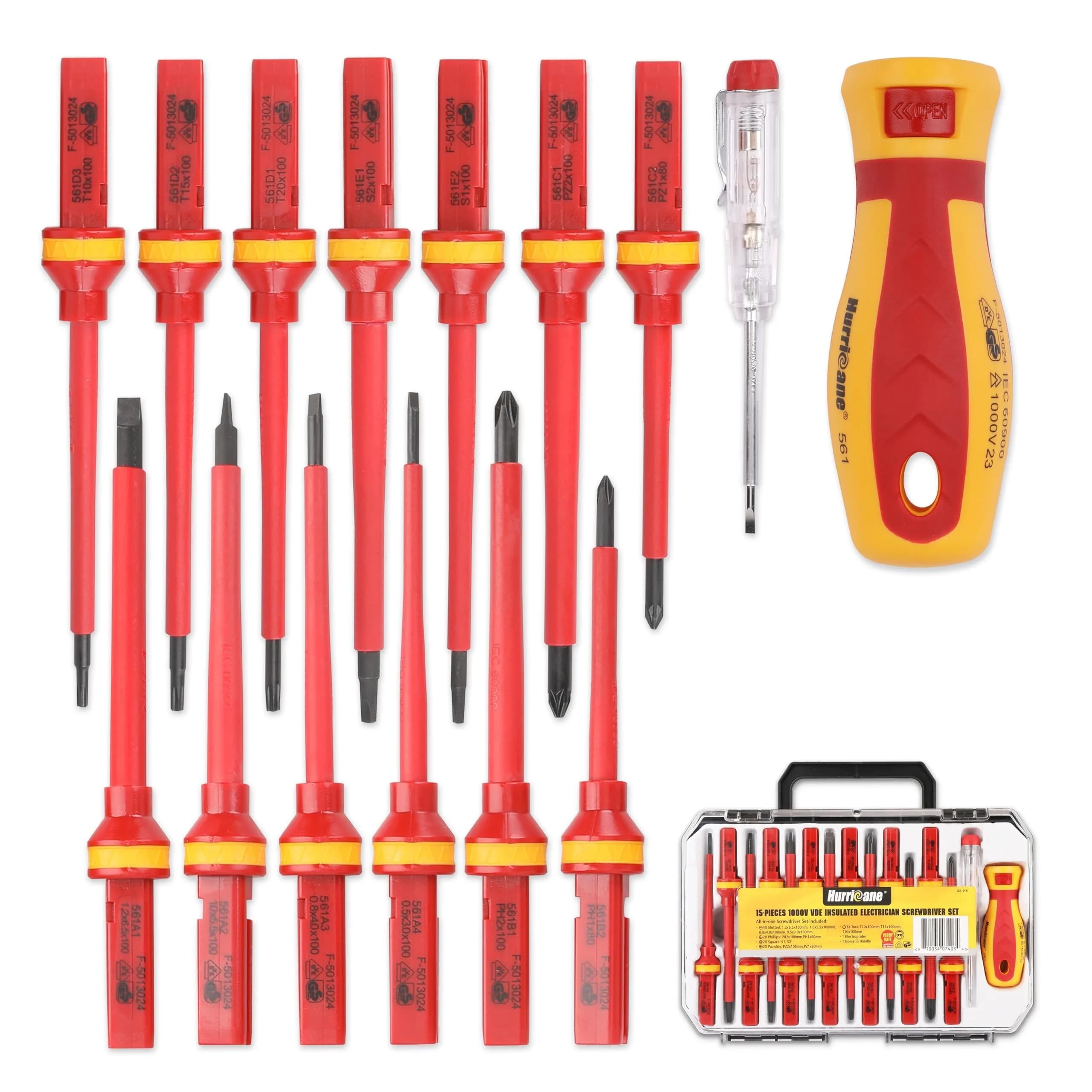 HURRICANE 1000V Insulated Screwdriver Set, 15-Piece Professional Electrician Tool Kit with Magnetic Tips - main product image