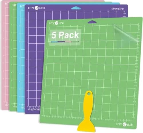 HTVRONT Cutting Mats 12"x12" (30.5x30.5cm) - 5 Pcs Variety Pack with Scraper | Compatible with Cricut Maker/Explore Machines thumbnail 1