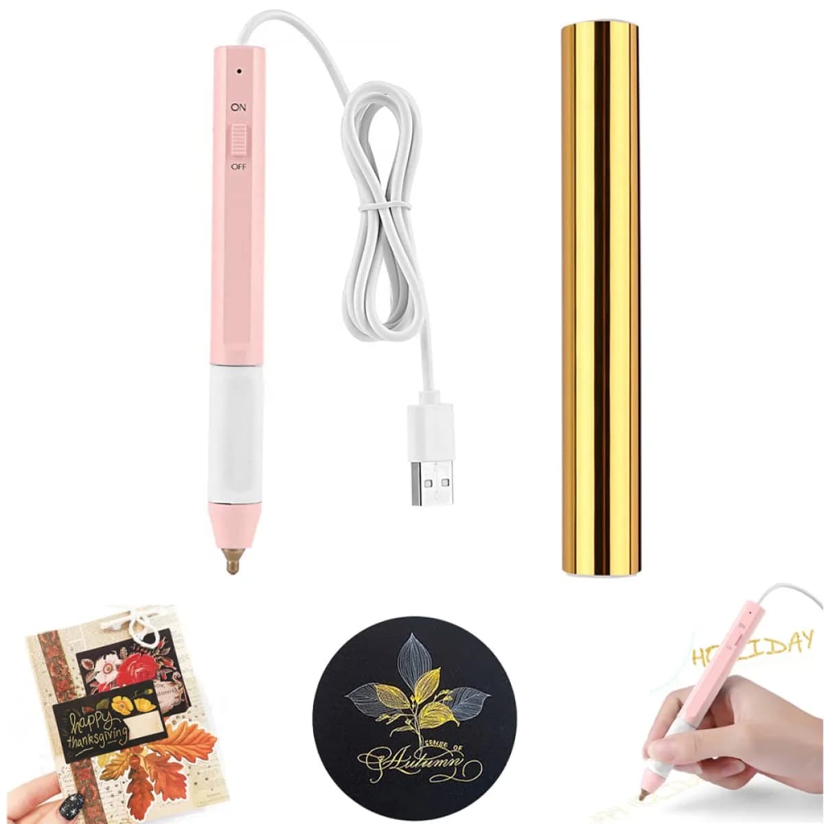 CYFUN DESIGN Heated Foil Pen Set with Gold Foil Roll & USB Cable | Crafting & Card Making Tool — Pink / 2.5mm