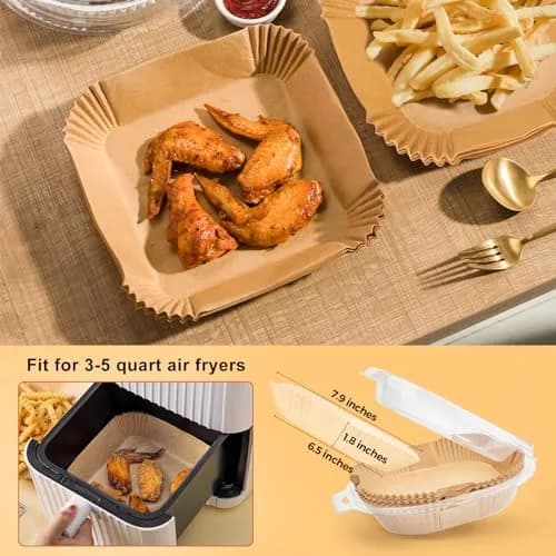 ctizne Disposable Air Fryer Liners 6.5" Square | Greaseproof, Waterproof & Non-Stick for 3-5QT thumbnail 2