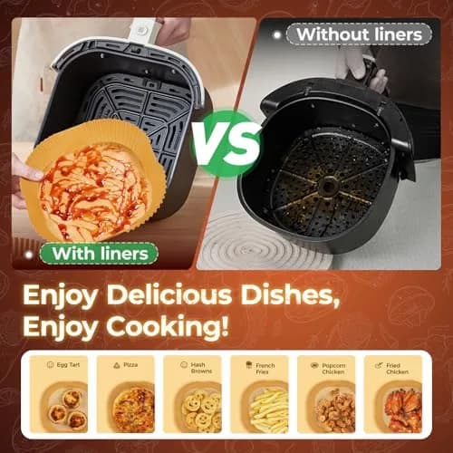 ctizne Air Fryer Liners Disposable 8" Square | Leak-Proof, Food-Grade, 100Pcs for 5-8 QT thumbnail 5