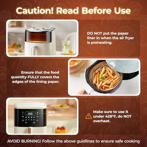 ctizne Air Fryer Liners Disposable 8" Square | Leak-Proof, Food-Grade, 100Pcs for 5-8 QT thumbnail 6