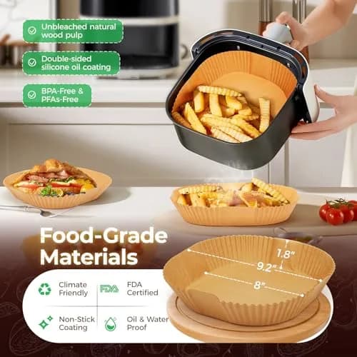 ctizne Air Fryer Liners Disposable 8" Square | Leak-Proof, Food-Grade, 100Pcs for 5-8 QT thumbnail 2