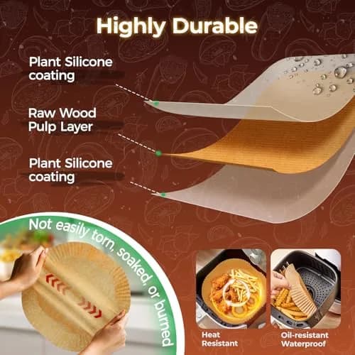 ctizne Air Fryer Liners Disposable 8" Square | Leak-Proof, Food-Grade, 100Pcs for 5-8 QT thumbnail 3