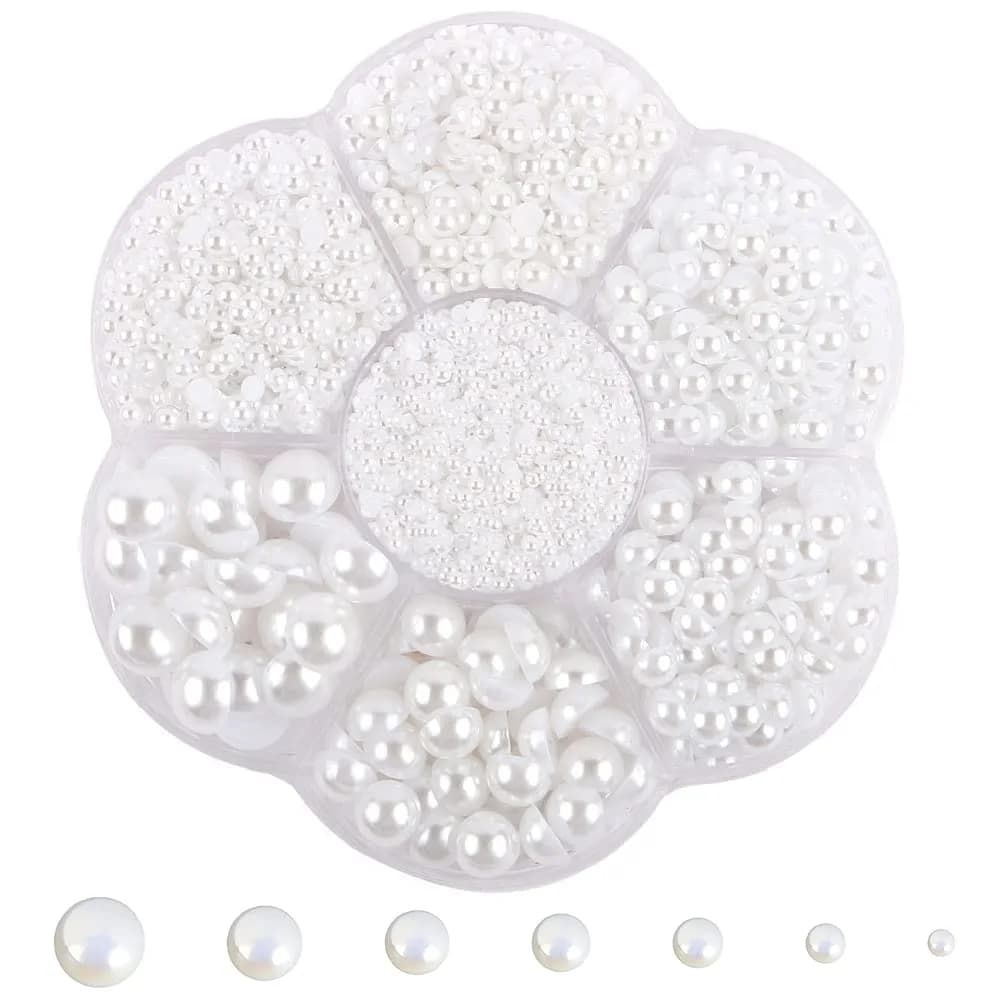 BrainKer 5700 Pcs Craft Bead Half Flatback Pearls | Acrylic White Jewelry & Nail Art (70-120c)
