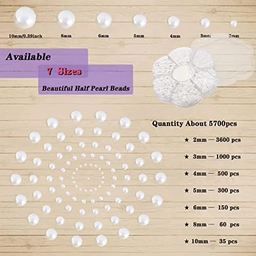 BrainKer 5700 Pcs Craft Bead Half Flatback Pearls | Acrylic White Jewelry & Nail Art (70-120c) thumbnail 2