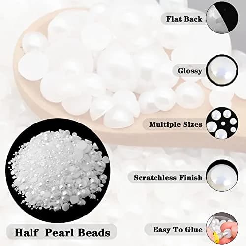 BrainKer 5700 Pcs Craft Bead Half Flatback Pearls | Acrylic White Jewelry & Nail Art (70-120c) thumbnail 3