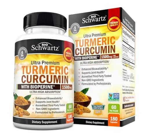 BioSchwartz Turmeric Curcumin with Black Pepper Extract 1500mg 180 Capsules | Advanced Formula for Absorption & Joint Support thumbnail 1