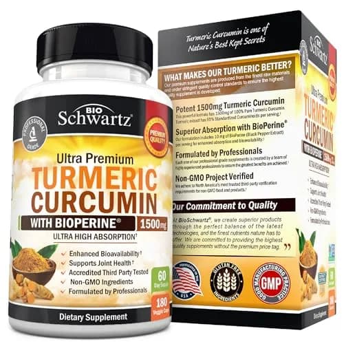 BioSchwartz Turmeric Curcumin with Black Pepper Extract 1500mg 180 Capsules | Advanced Formula for Absorption & Joint Support thumbnail 5