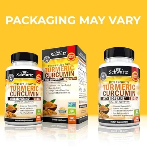 BioSchwartz Turmeric Curcumin with Black Pepper Extract 1500mg 180 Capsules | Advanced Formula for Absorption & Joint Support thumbnail 2