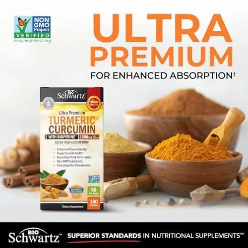 BioSchwartz Turmeric Curcumin with Black Pepper Extract 1500mg 180 Capsules | Advanced Formula for Absorption & Joint Support thumbnail 3