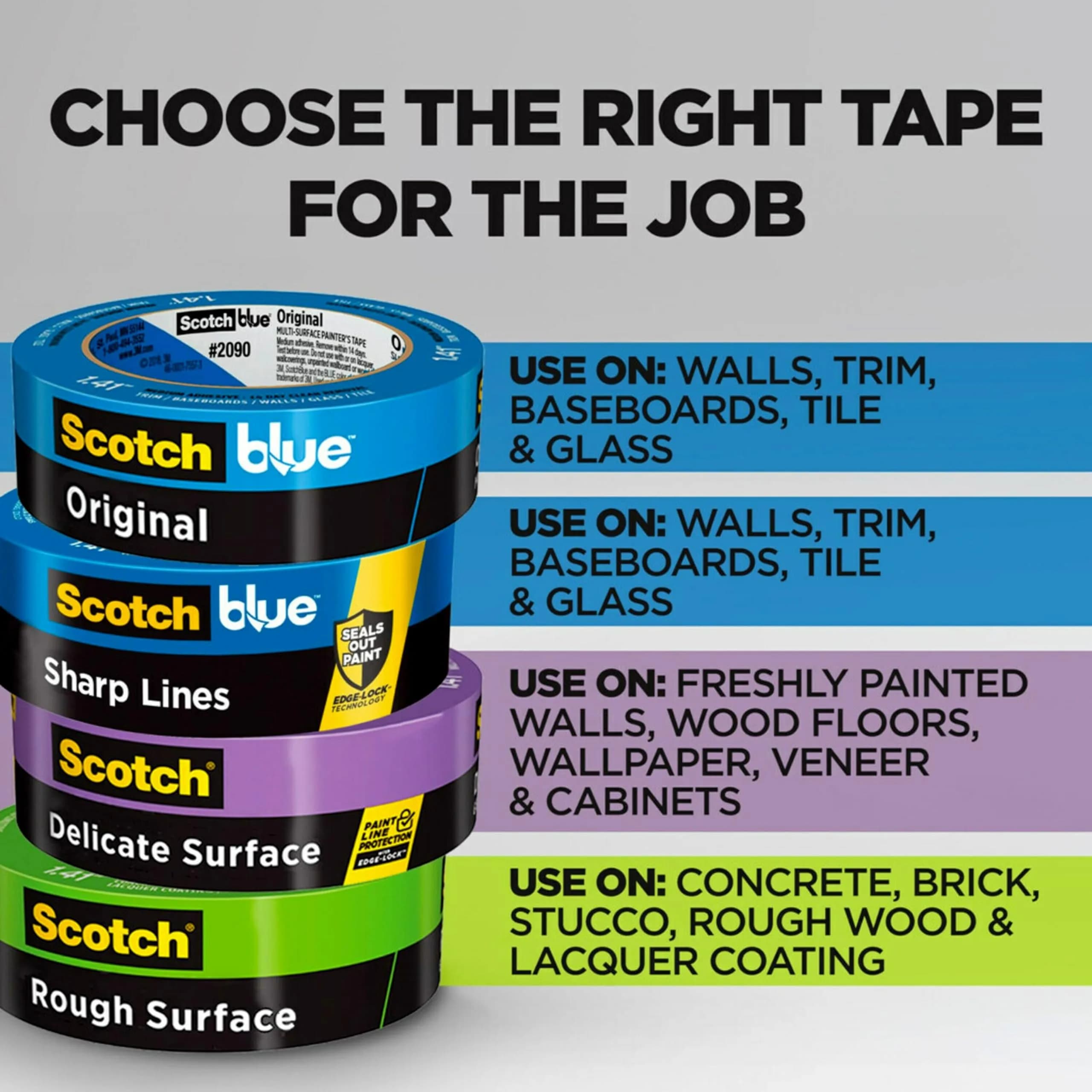 ScotchBlue Original Painter's Tape 24mm x 54.8m (0.94 in x 60 yd) 4 Rolls | Multi-Surface Clean Removal Tape - view 3