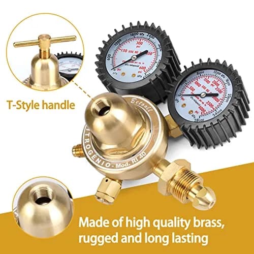 BETOOLL Nitrogen Regulator - Gauge with 78.7" Hose, 0-600 PSI Brass Inlet Outlet | Accurate Pressure Control thumbnail 4