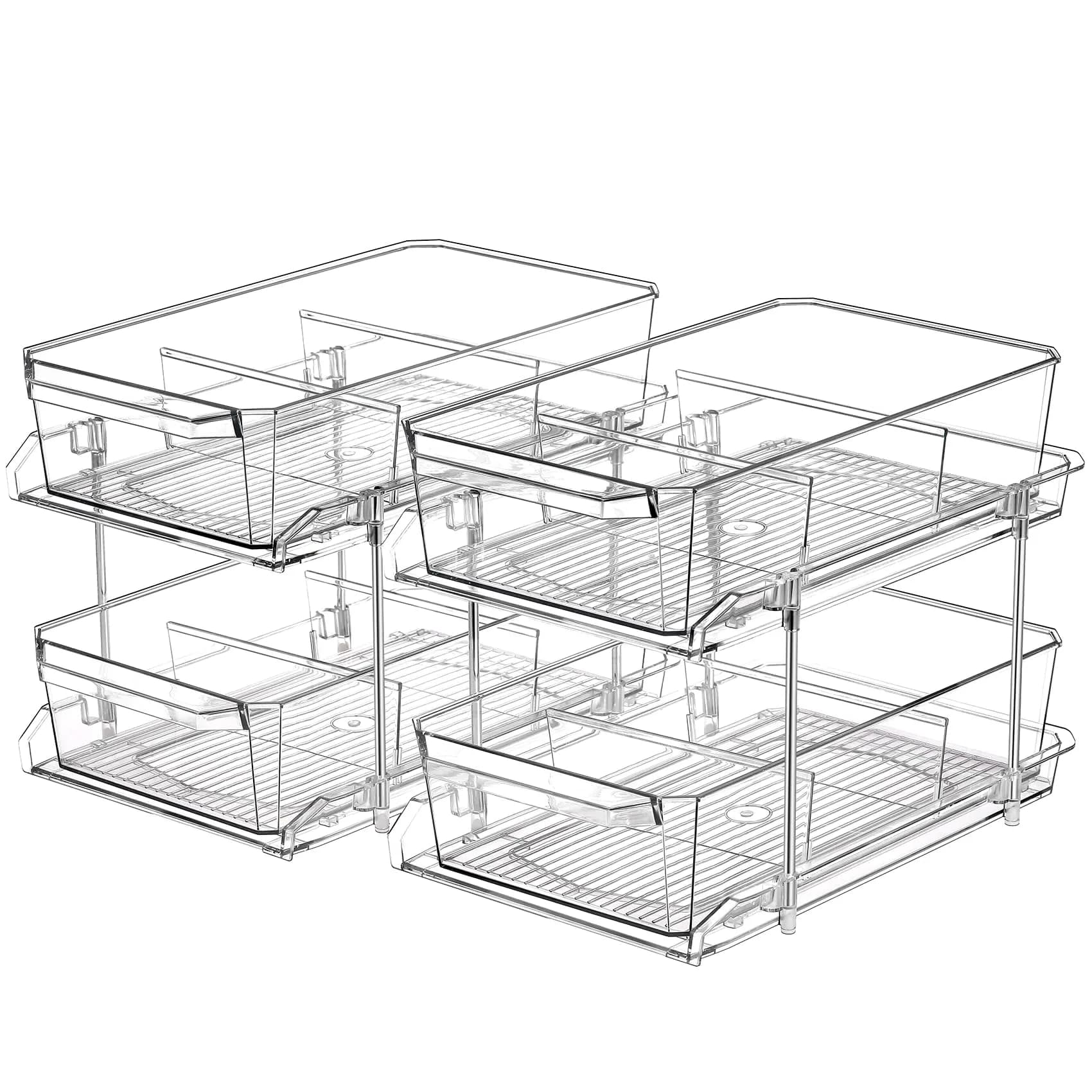 LANDNEOO 2 Set, 2 Tier Clear Organizer with Dividers | Multi-Use Slide-Out Storage for Kitchen, Bathroom, Vanity