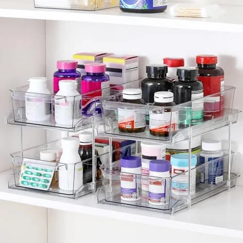 LANDNEOO 2 Set, 2 Tier Clear Organizer with Dividers | Multi-Use Slide-Out Storage for Kitchen, Bathroom, Vanity thumbnail 4