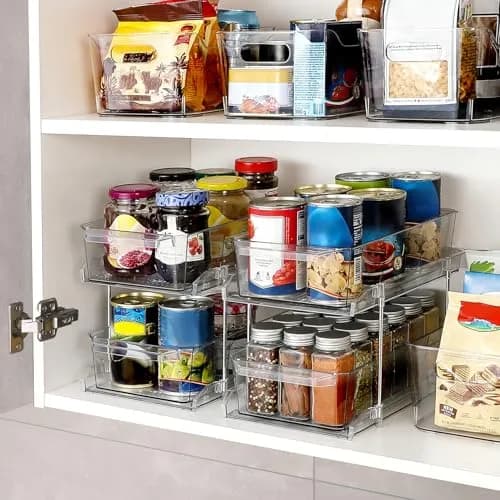 LANDNEOO 2 Set, 2 Tier Clear Organizer with Dividers | Multi-Use Slide-Out Storage for Kitchen, Bathroom, Vanity thumbnail 5