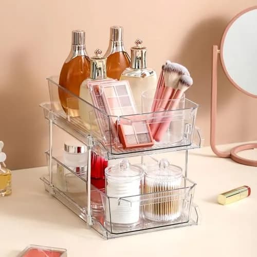 LANDNEOO 2 Set, 2 Tier Clear Organizer with Dividers | Multi-Use Slide-Out Storage for Kitchen, Bathroom, Vanity thumbnail 7