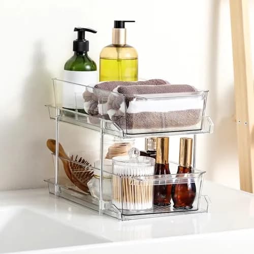 LANDNEOO 2 Set, 2 Tier Clear Organizer with Dividers | Multi-Use Slide-Out Storage for Kitchen, Bathroom, Vanity thumbnail 8