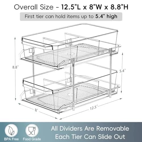 LANDNEOO 2 Set, 2 Tier Clear Organizer with Dividers | Multi-Use Slide-Out Storage for Kitchen, Bathroom, Vanity thumbnail 2