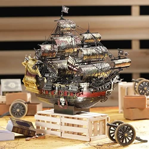 Piececool Queen Anne's Revenge Pirate Ship 3D Metal Puzzle Model Kit | 439 Pieces, Stainless Steel thumbnail 5
