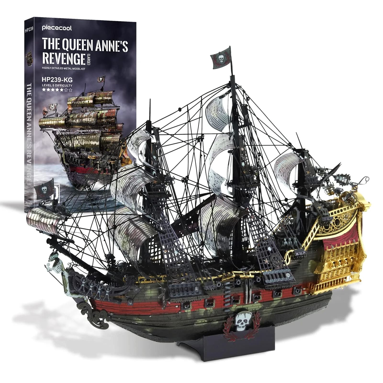 Piececool Queen Anne's Revenge Pirate Ship 3D Metal Puzzle Model Kit | 439 Pieces, Stainless Steel - view 8