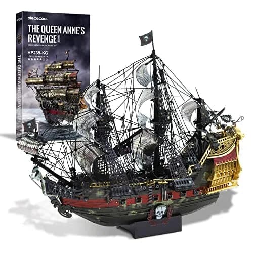 Piececool Queen Anne's Revenge Pirate Ship 3D Metal Puzzle Model Kit | 439 Pieces, Stainless Steel thumbnail 8