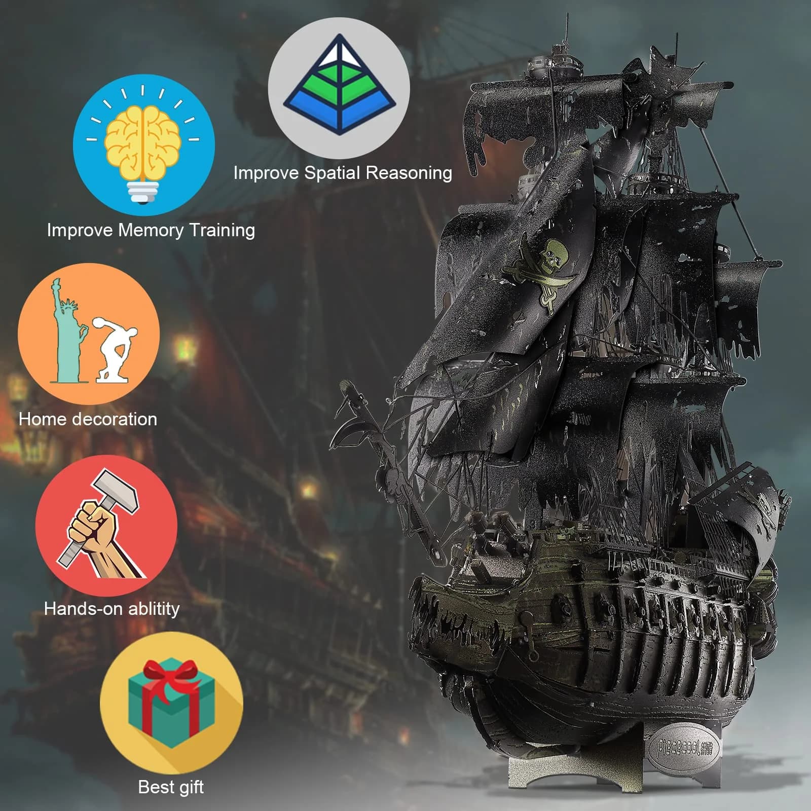 Piececool Metal 3D Puzzles Flying Dutchman Pirate Ship Model Kit 369 Pieces | Challenging Metal Craft for Adults & Teens - view 2