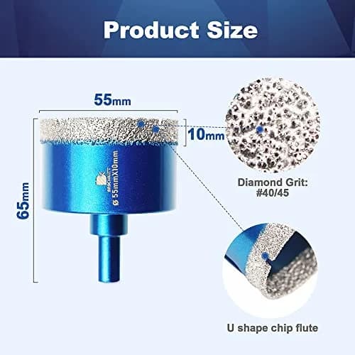 BRSCHNITT Diamond Core Drill Bit 55mm | Precise Porcelain & Stone Cutting for DIY & Contractors thumbnail 3