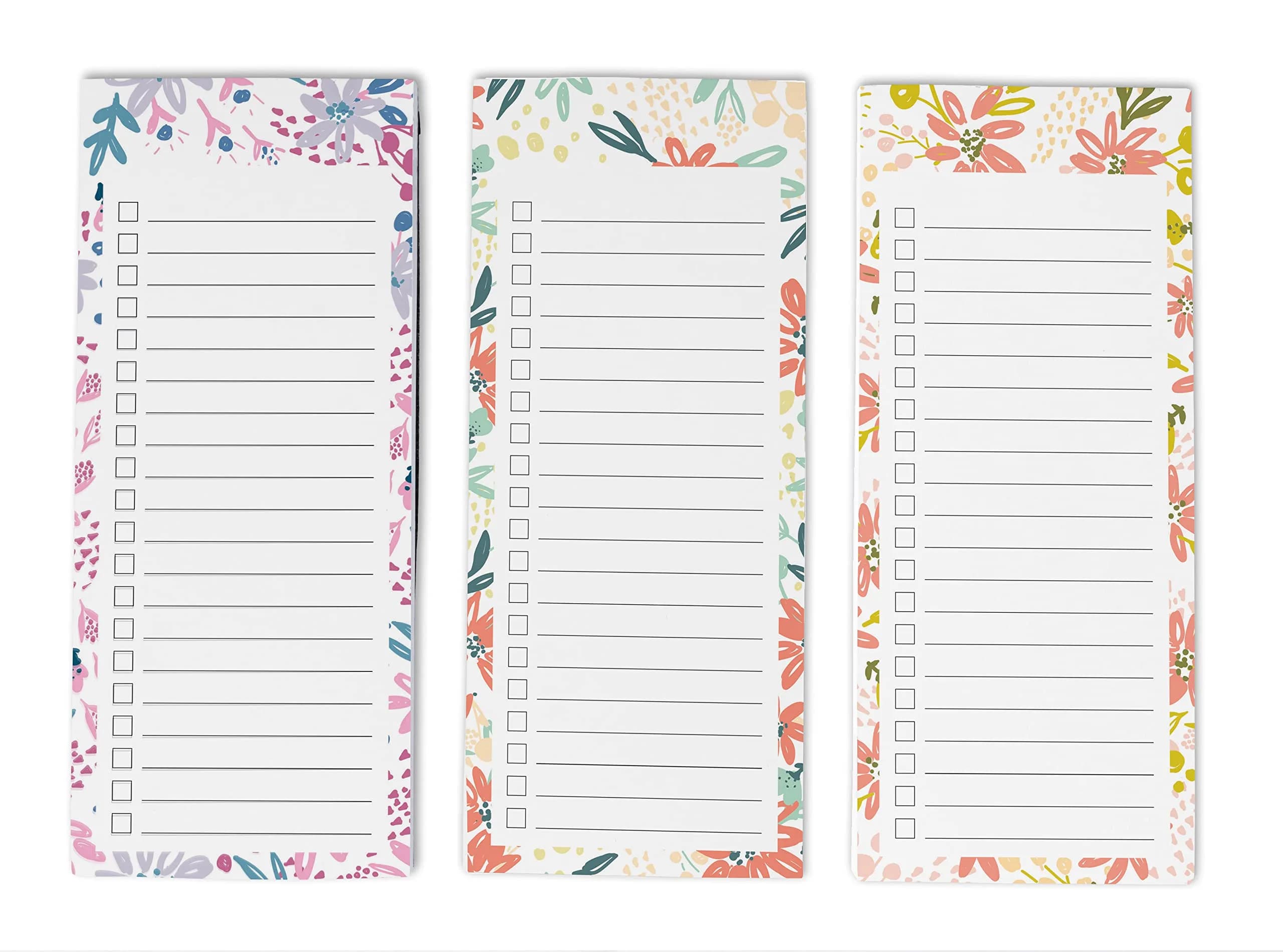 Inkdotpot Magnetic Fridge To-Do List Notepads 25ml (0.811 Fl Oz) | Pack of 3 Floral Design Notepads — Multicolor