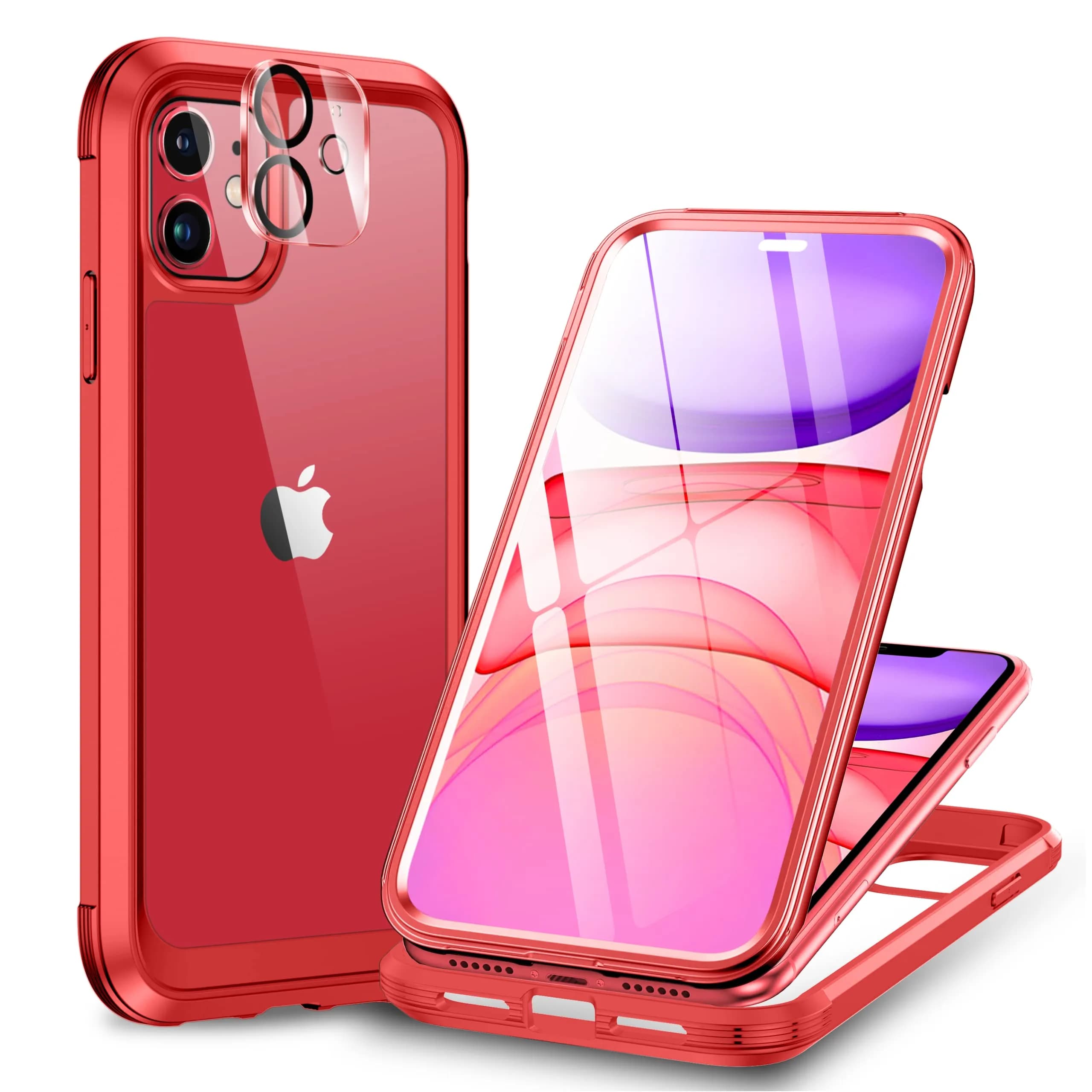 Miracase Glass Series for iPhone 11 Case 6.1 inch | Rugged Full-Body Bumper with Tempered Glass & Camera Protector, Red