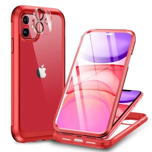 Miracase Glass Series for iPhone 11 Case 6.1 inch | Rugged Full-Body Bumper with Tempered Glass & Camera Protector, Red thumbnail 1