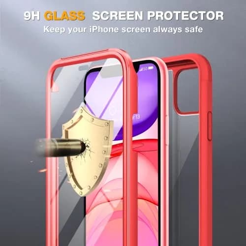 Miracase Glass Series for iPhone 11 Case 6.1 inch | Rugged Full-Body Bumper with Tempered Glass & Camera Protector, Red thumbnail 4