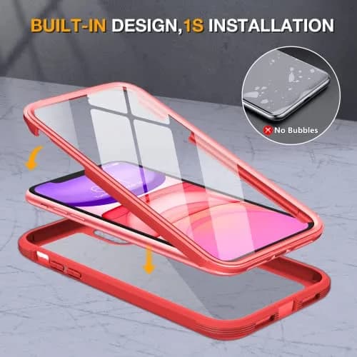 Miracase Glass Series for iPhone 11 Case 6.1 inch | Rugged Full-Body Bumper with Tempered Glass & Camera Protector, Red thumbnail 2
