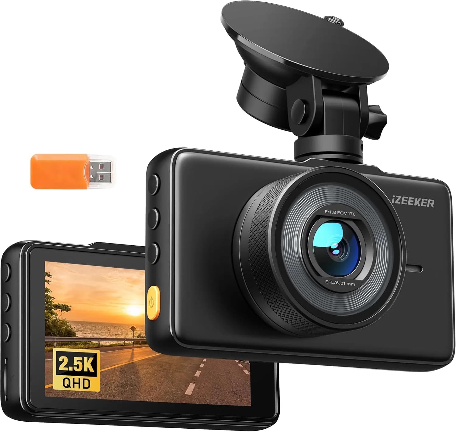 iZEEKER 2.5K Dash Cam Front, 1440P QHD Car Camera with 3" IPS Display | Wide-Angle, Night Vision, Loop & Emergency Recording