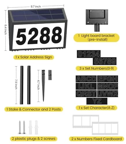 GEAGMAGC Solar Address Sign with LED Illumination | Waterproof House Numbers for Yard & Street thumbnail 5