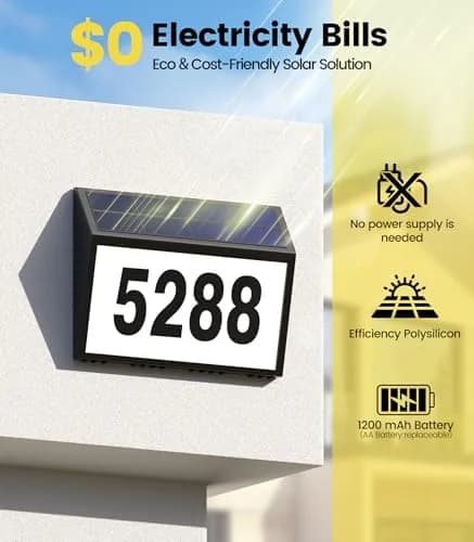 GEAGMAGC Solar Address Sign with LED Illumination | Waterproof House Numbers for Yard & Street thumbnail 3