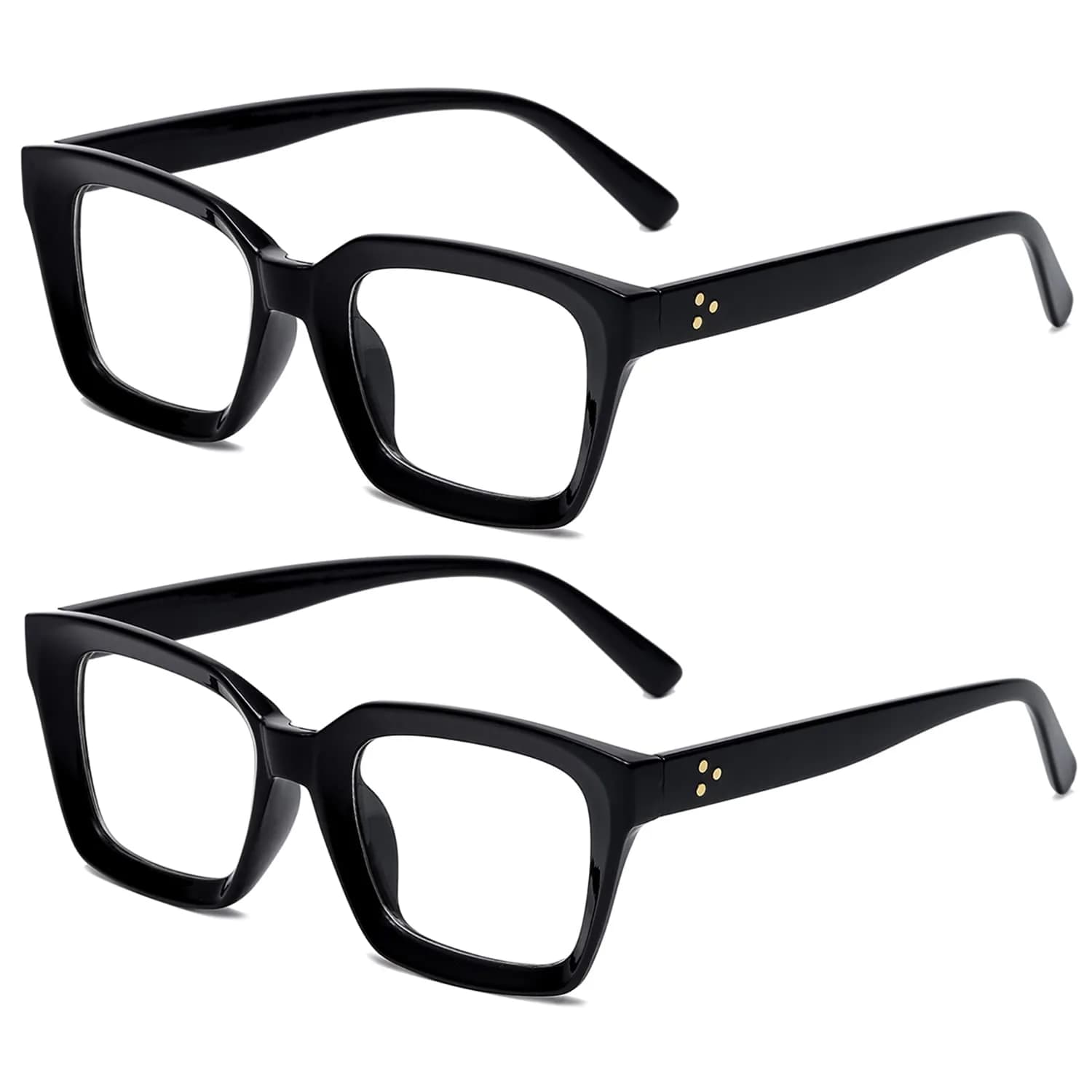 EYLRIM Classic Thick Square Frame Clear Lens Glasses for Women Men Non Prescription (Bright Black) | Lightweight & Stylish