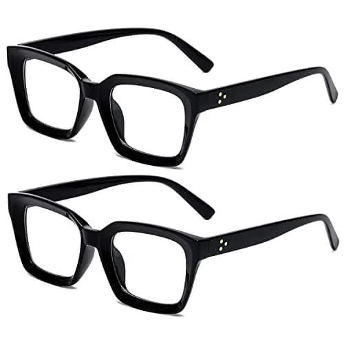 EYLRIM Classic Thick Square Frame Clear Lens Glasses for Women Men Non Prescription (Bright Black) | Lightweight & Stylish thumbnail 1