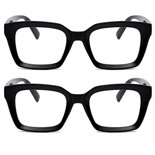 EYLRIM Classic Thick Square Frame Clear Lens Glasses for Women Men Non Prescription (Bright Black) | Lightweight & Stylish thumbnail 2