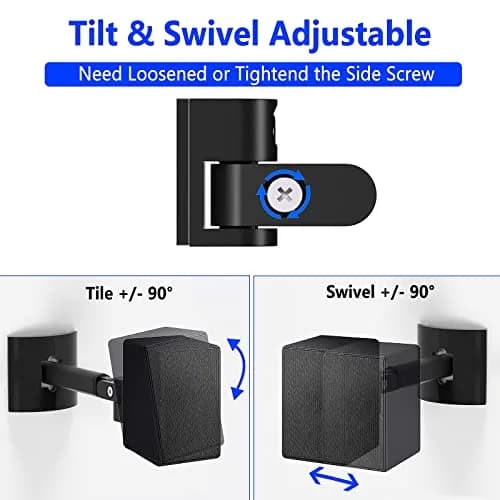 Aiweiwa Speaker Wall Mount for Samsung SWA-9500S/ZA Rear Speakers | Tilt Swivel Adjustable Metal Bracket (Black) thumbnail 4