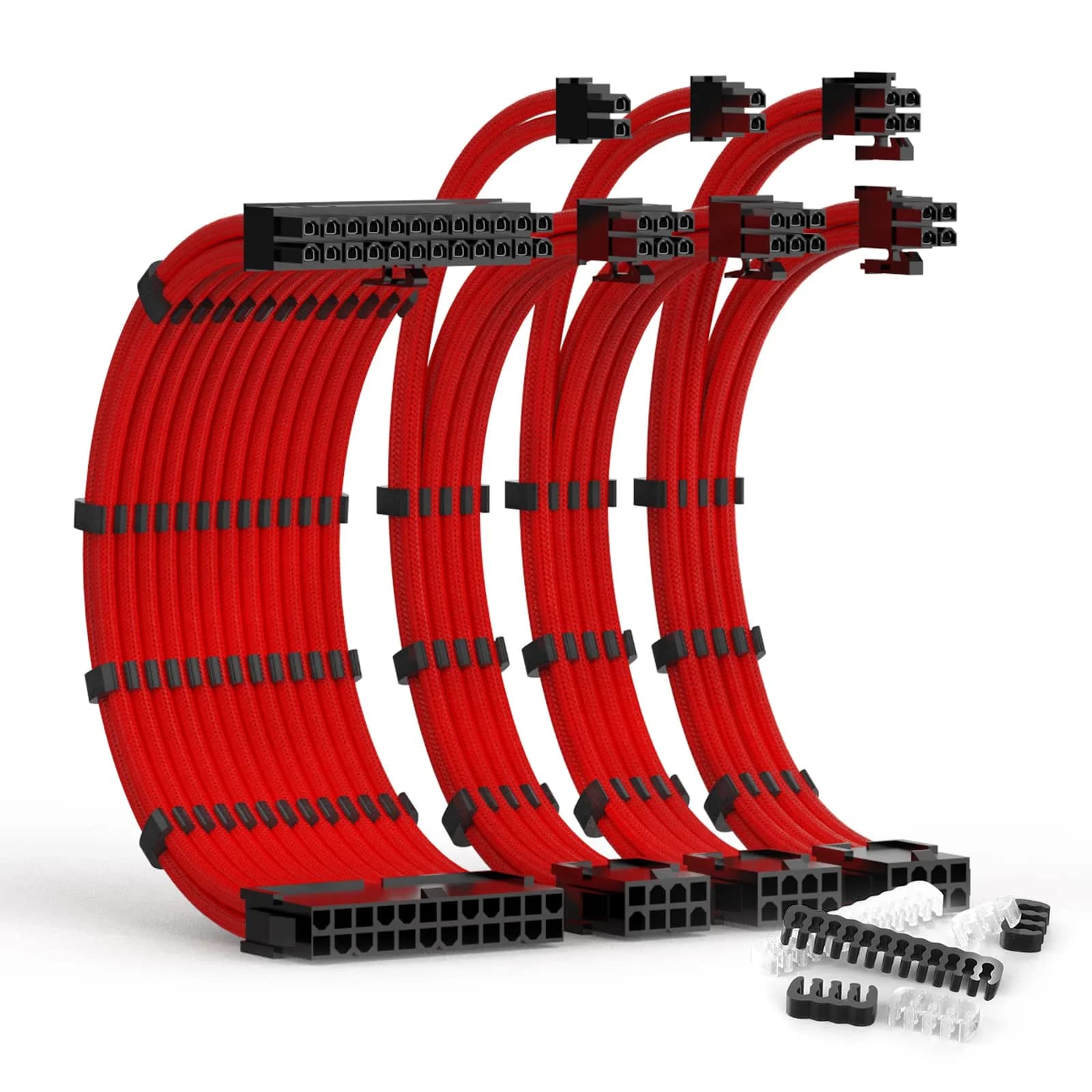 ABNO1 PSU Cable Extension Kit with Combs - 30cm Red Sleeved Cables | 1x24Pin ATX, 1x8Pin EPS, 2x8Pin PCI-E - main product image