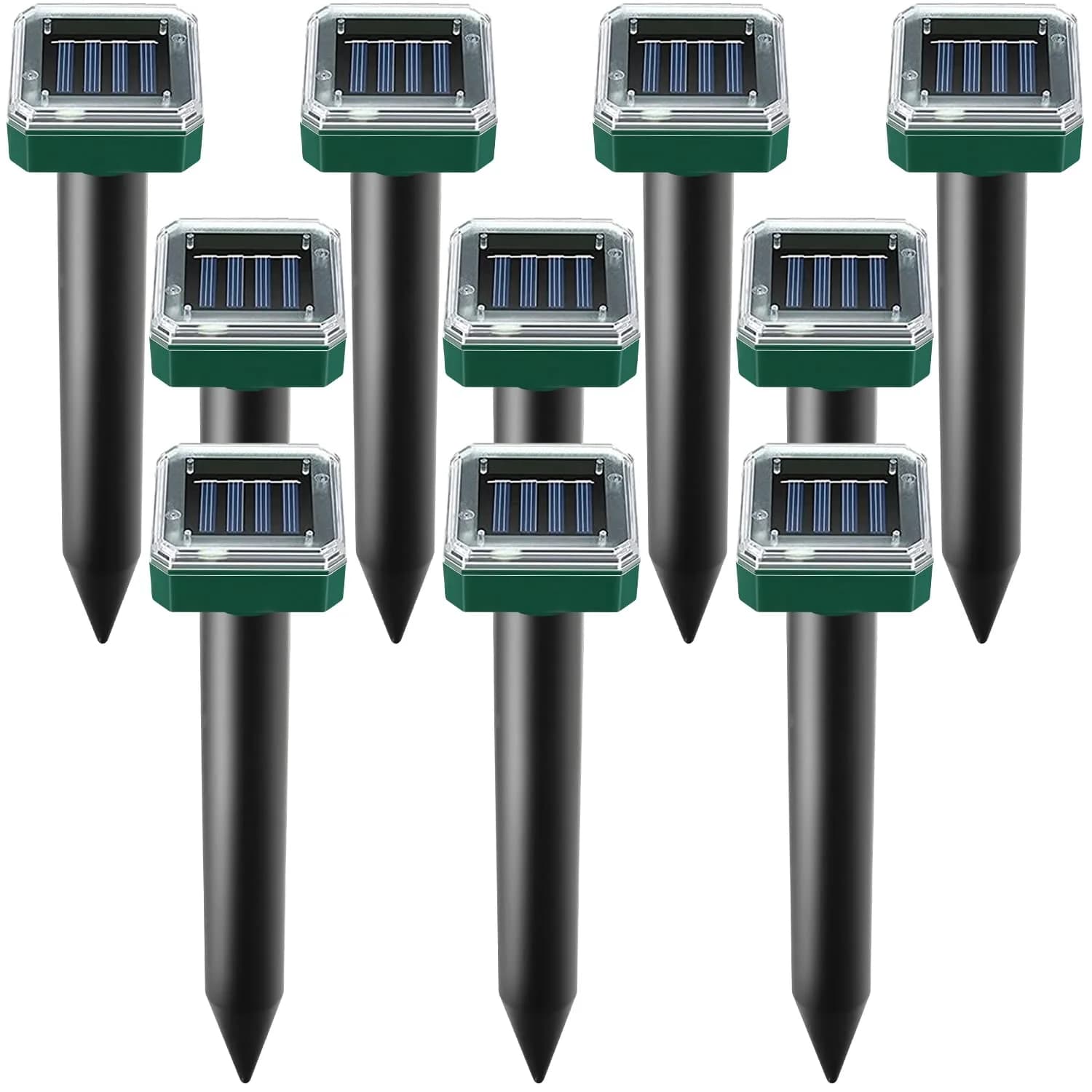 USKICH Solar Powered Mole Repellent Spikes, 10 Pack Ultrasonic Vole Deterrent for Garden & Yard - main product image