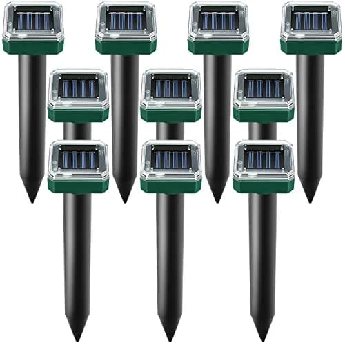 USKICH Solar Powered Mole Repellent Spikes, 10 Pack Ultrasonic Vole Deterrent for Garden & Yard thumbnail 1
