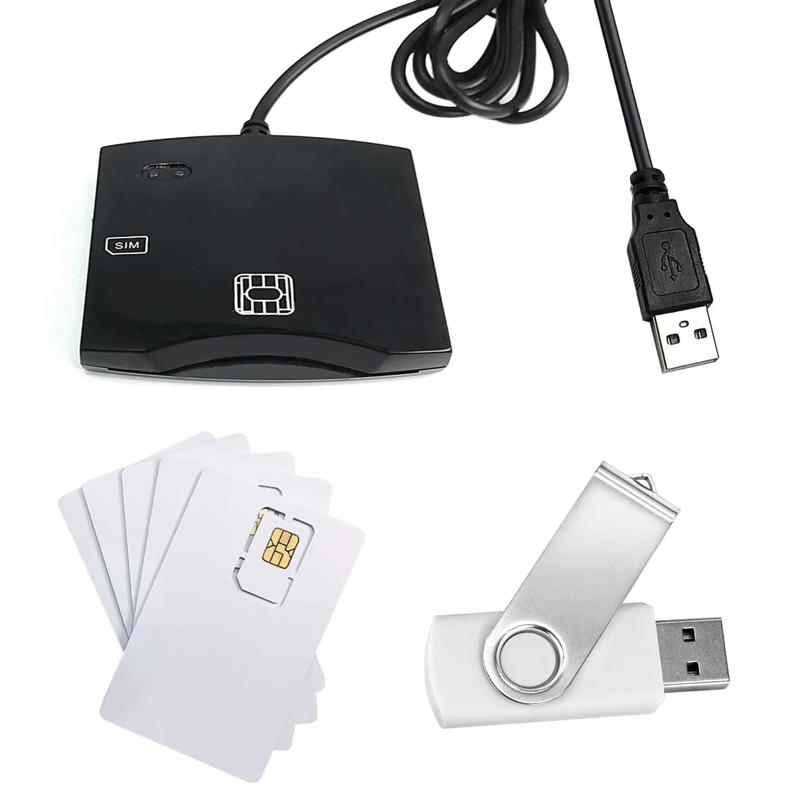 BOMFLORE SCR-N68 Smart Card Reader Writer USB with 5 LTE 4G Blank USIM Cards | Windows, Linux Compatible - main product image