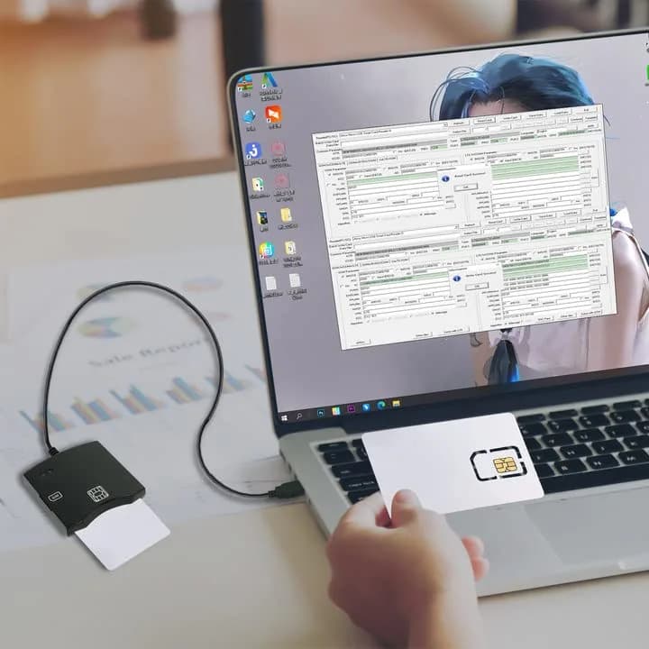 BOMFLORE SCR-N68 Smart Card Reader Writer USB with 5 LTE 4G Blank USIM Cards | Windows, Linux Compatible thumbnail 3